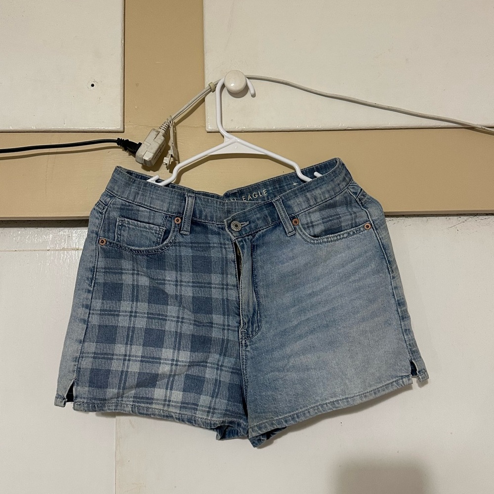 American Eagle Outfitters Blue Plaid Jean Shorts
